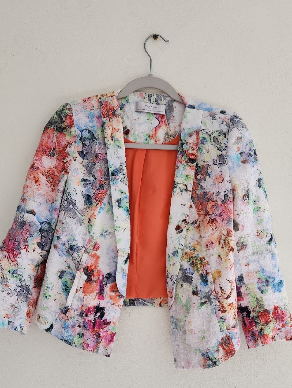 Zara Women's Multi-Color Floral Blazer Jacket - Orange Lined